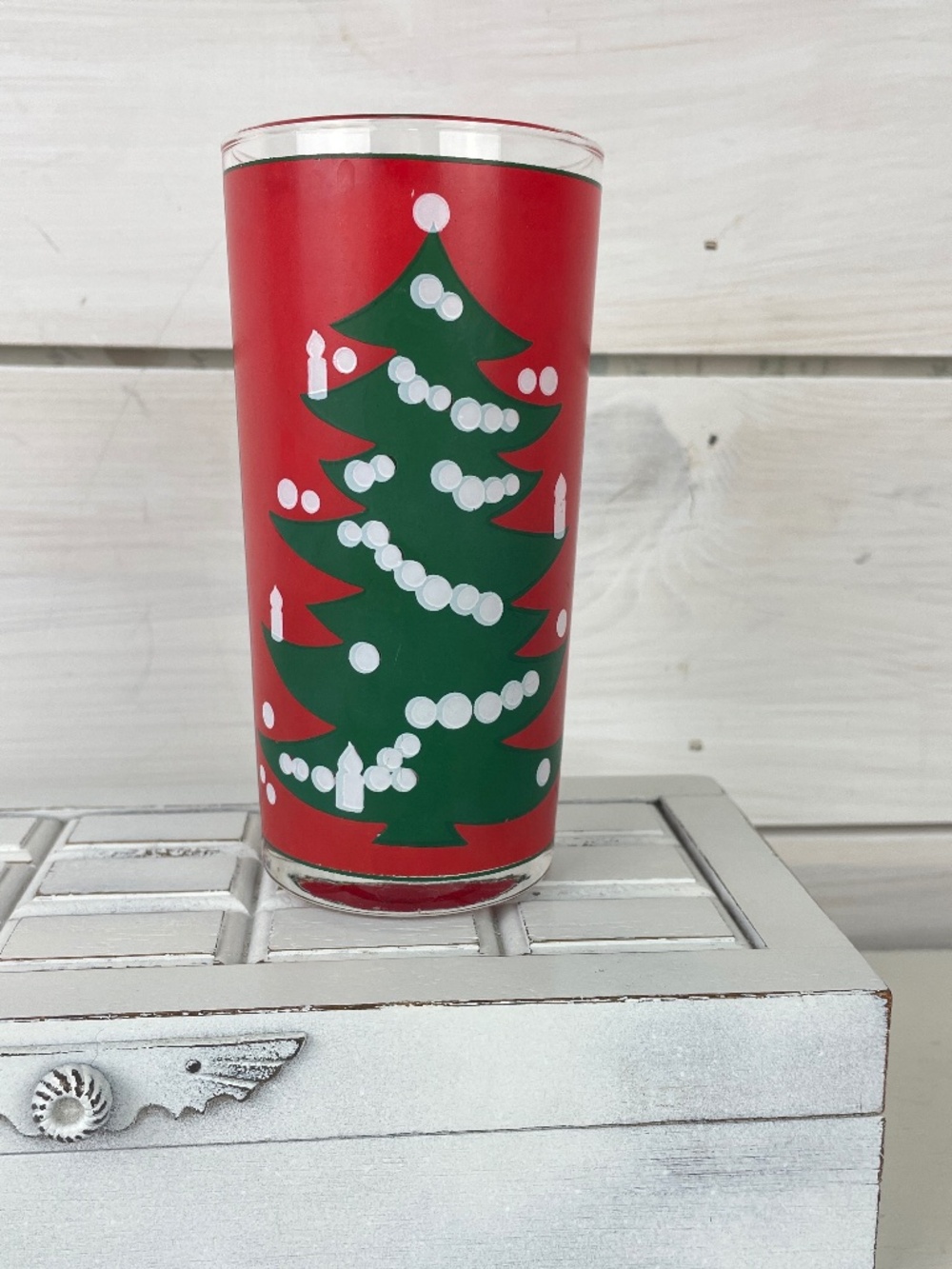Vintage Waechtersbach Red Green Christmas Tree Water Glass Barware Tumbler